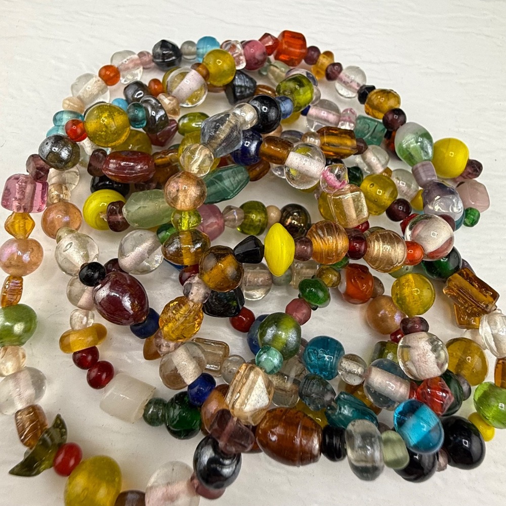 Vintage Estate Glass Beaded Necklace Multicolor Flapper Opera Long 50in
